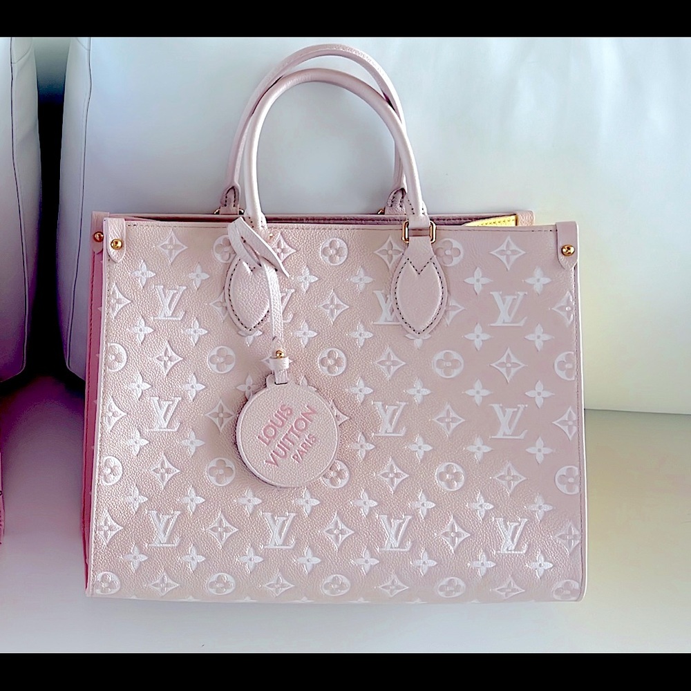 Louis Vuitton Onthego MM In the City pink creme monogram empriente bag tote